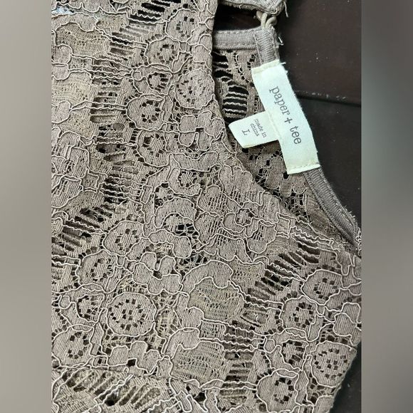 Paper + Tee NWT Neutral Sheer Lace/Eyelet Blouse - Picture 5 of 8